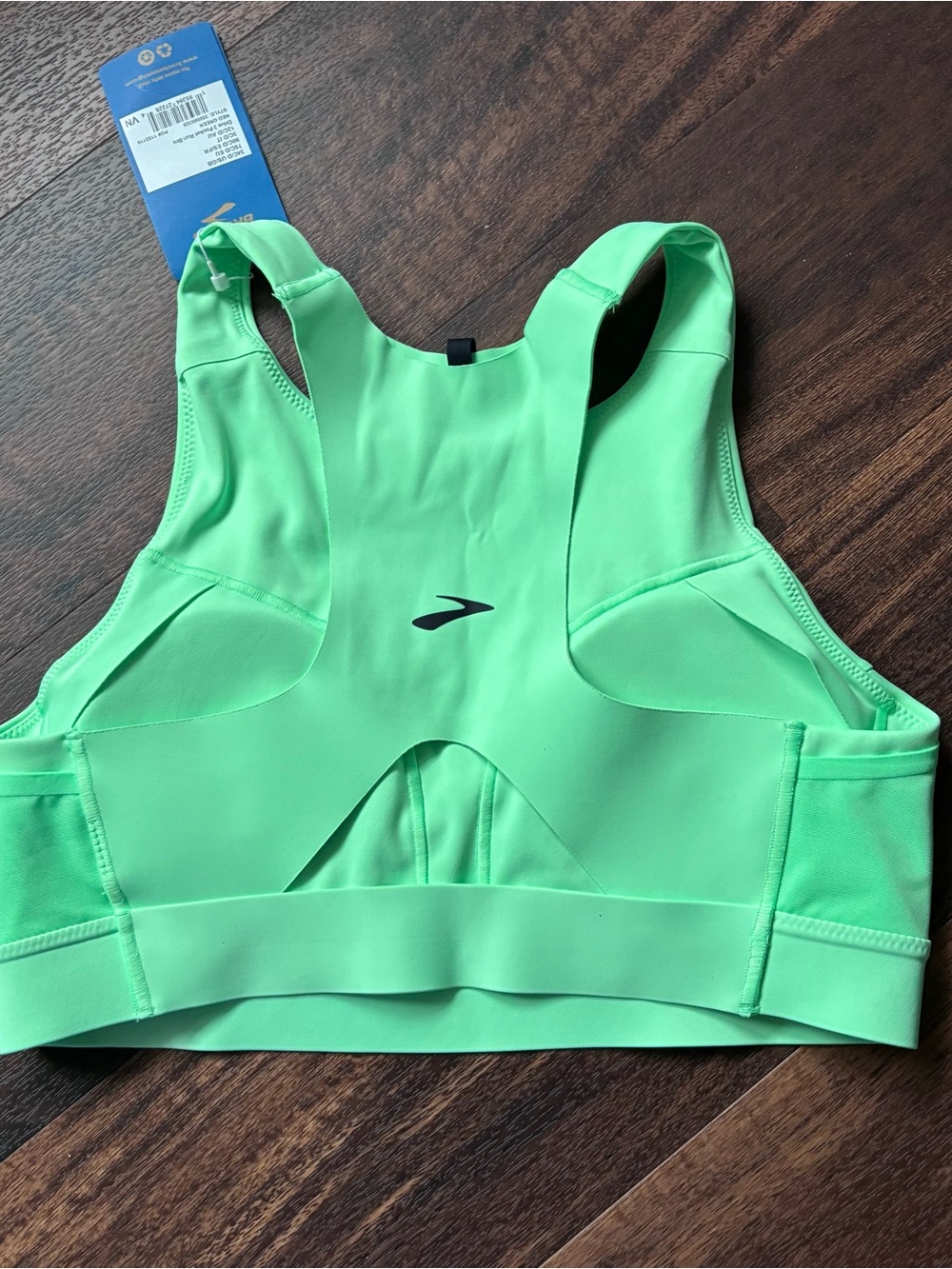 NWT Brooks Drive 3 Pocket Run Sports Bra Padded Neon Green Size 34C/D Women's - Picture 3 of 6